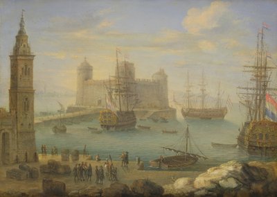 Un porto mediterraneo con navi da guerra da Charles Laurent Grevenbroeck